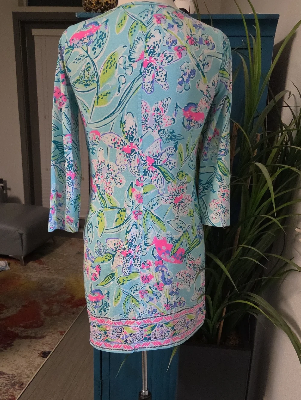 Lilly Pulitzer Light Blue Floral Midi Dress with Pink & Green Accents - Picture 8 of 9